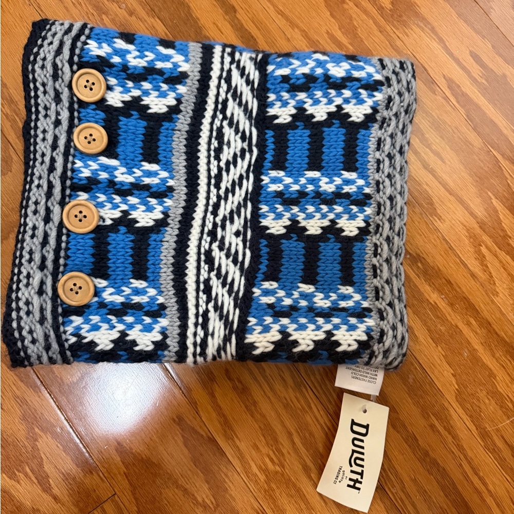 NWT Duluth Trading Co fleece knit neck gaiter mulitcolor blue pattern one size